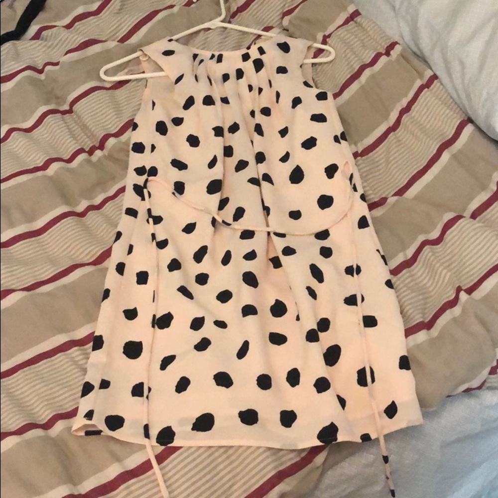 Light pink LOFT dress with black polka dots